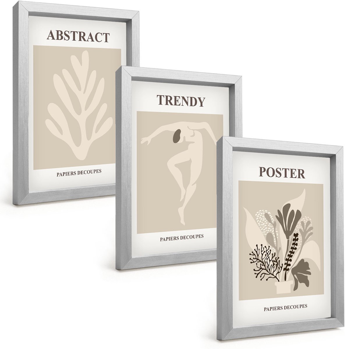 Tulup 4-Delige Schilderij Set - Plantenpatronen in beige en bruine tinten - 20 x 30 cm - Wanddecoratie - Muurdecoratie - Moderne Interieurdecoratie - Interieur Decoratie
