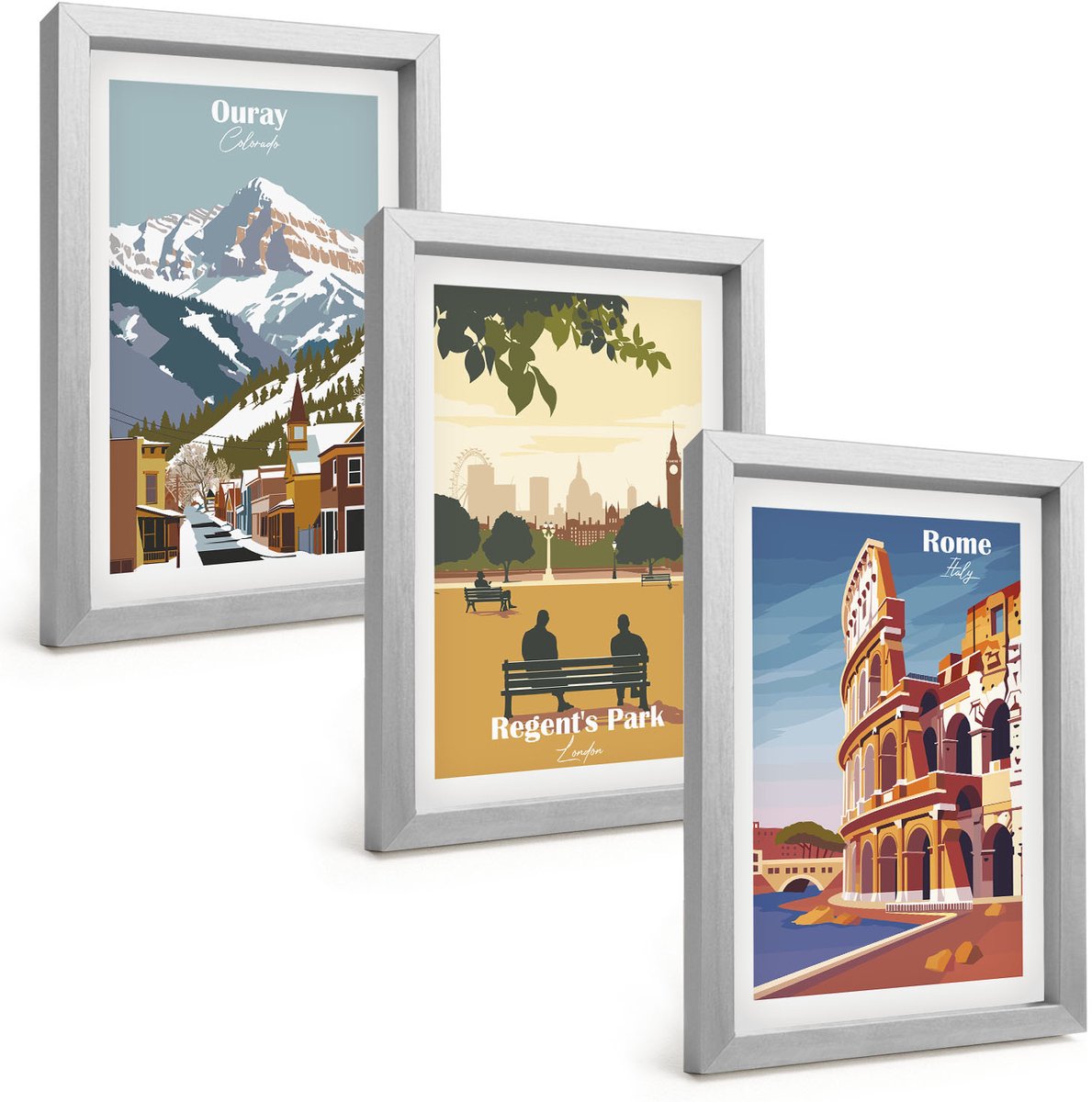 Tulup 4-Delige Schilderij Set - Bergen in Ouray Park in Londen, Colosseum in Rome - 20 x 30 cm - Wanddecoratie - Muurdecoratie - Moderne Interieurdecoratie