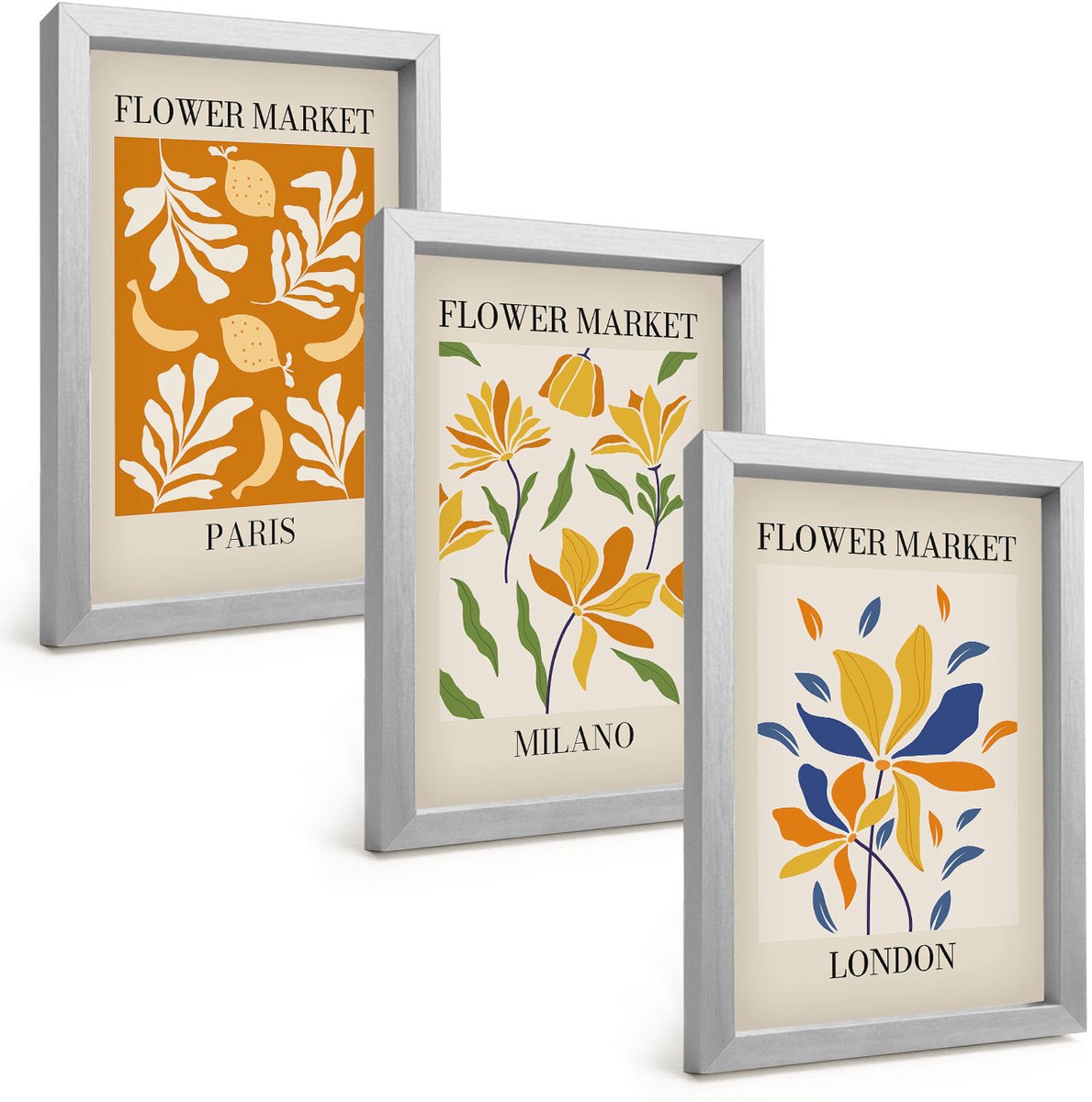 Tulup 4-Delige Schilderij Set - Bloemenposters Parijs Milaan Londen - 20 x 30 cm - Stijlvolle Wanddecoratie - Interieur - Interieur Decoratie