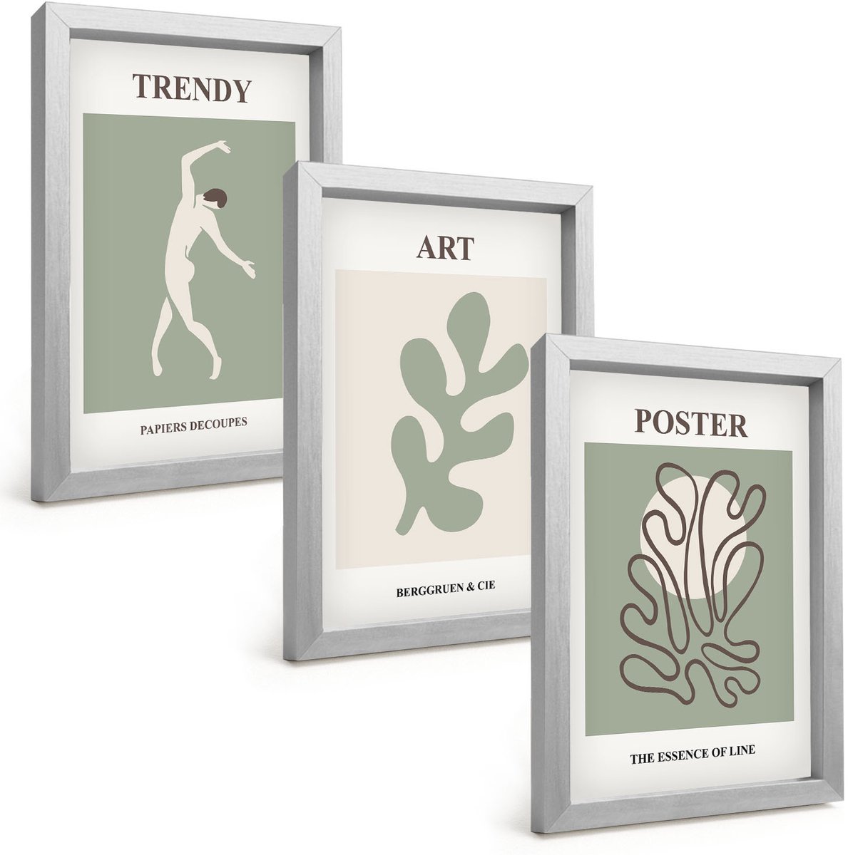 Tulup 4-Delige Schilderij Set - Abstracte figuren en plantmotieven in ingetogen kleuren. - 20 x 30 cm - Wanddecoratie - Schilderijen Set - Interieur - Decoratieve Schilderijen