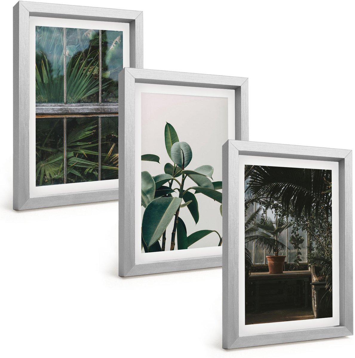 Tulup 4-Delige Schilderij Set - Groene bladeren op het raam en planten in het interieur. - 20 x 30 cm - Wanddecoratie - Muurdecoratie - Moderne Interieurdecoratie - Interieur Decoratie