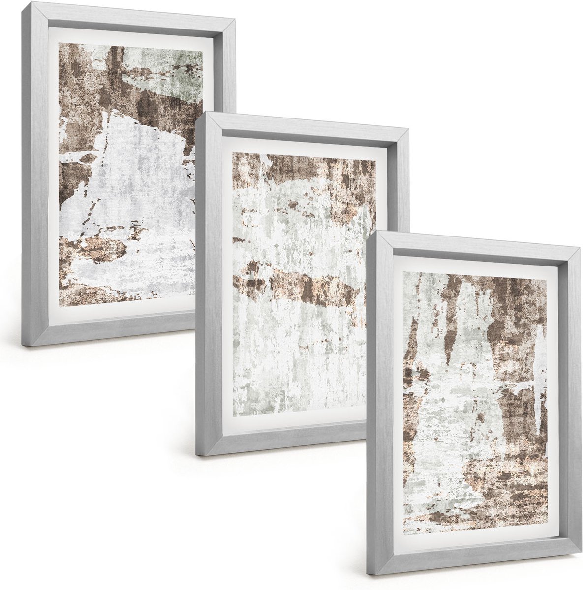 Tulup 4-Delige Schilderij Set - Abstracte patronen in tinten wit en bruin. - 20 x 30 cm - Wanddecoratie - Schilderijen Set - Interieur - Moderne Wanddecoratie
