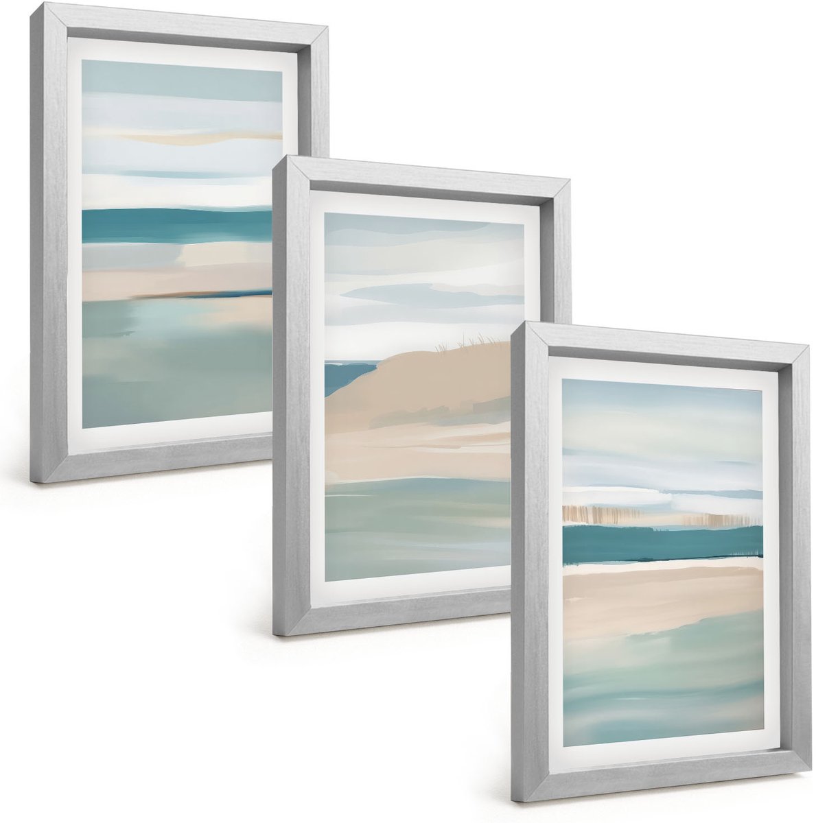 Tulup 4-Delige Schilderij Set - Abstracte landschappen in tinten blauw en beige. - 20 x 30 cm - Muurdecoratie - Schilderijen Set - Woonkamer - Woonkamer Decoratie