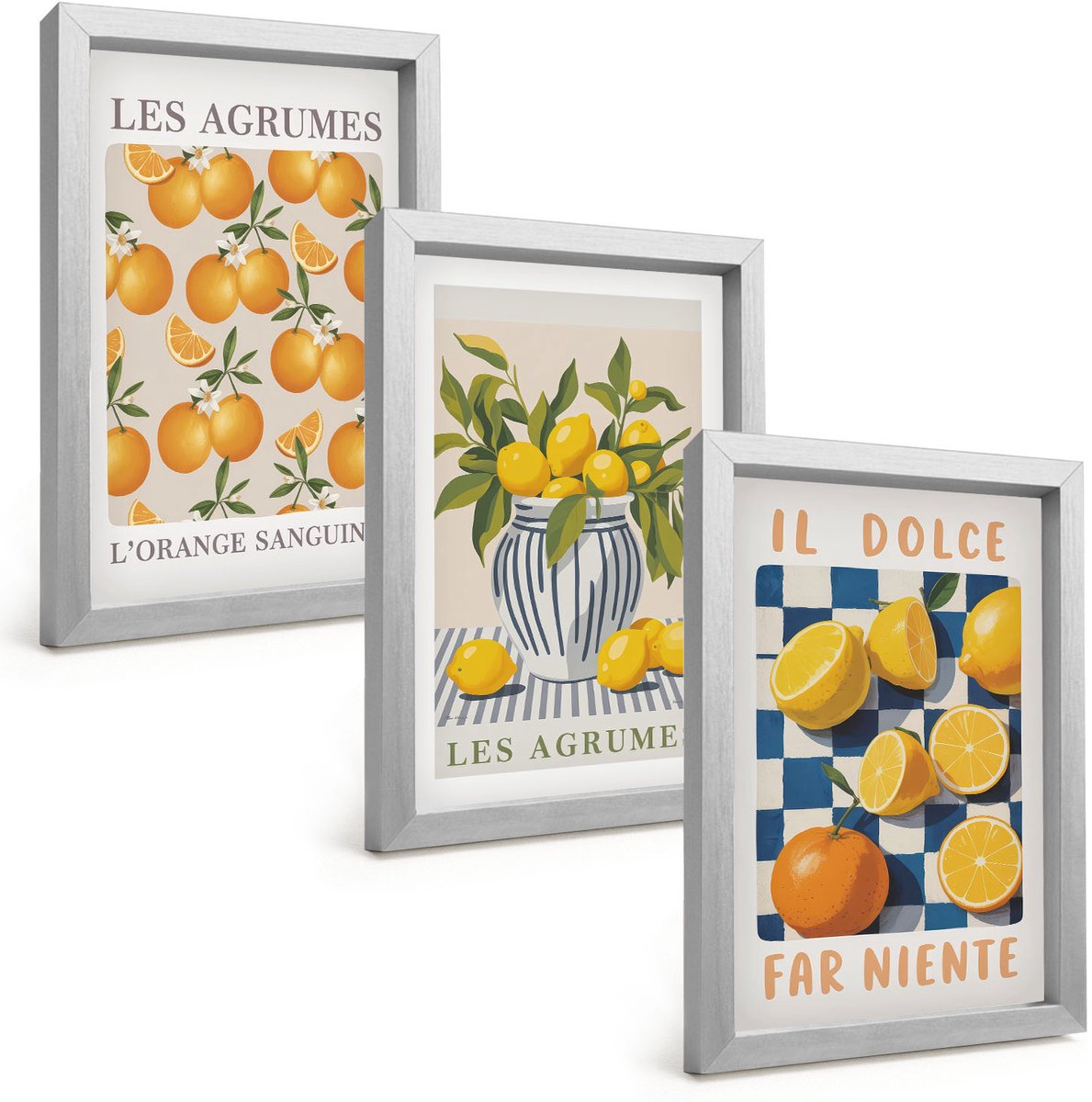 Tulup 4-Delige Schilderij Set - Retro citrusvruchten met gele accenten - 20 x 30 cm - Moderne Wanddecoratie - Slaapkamer - Muurdecoratie