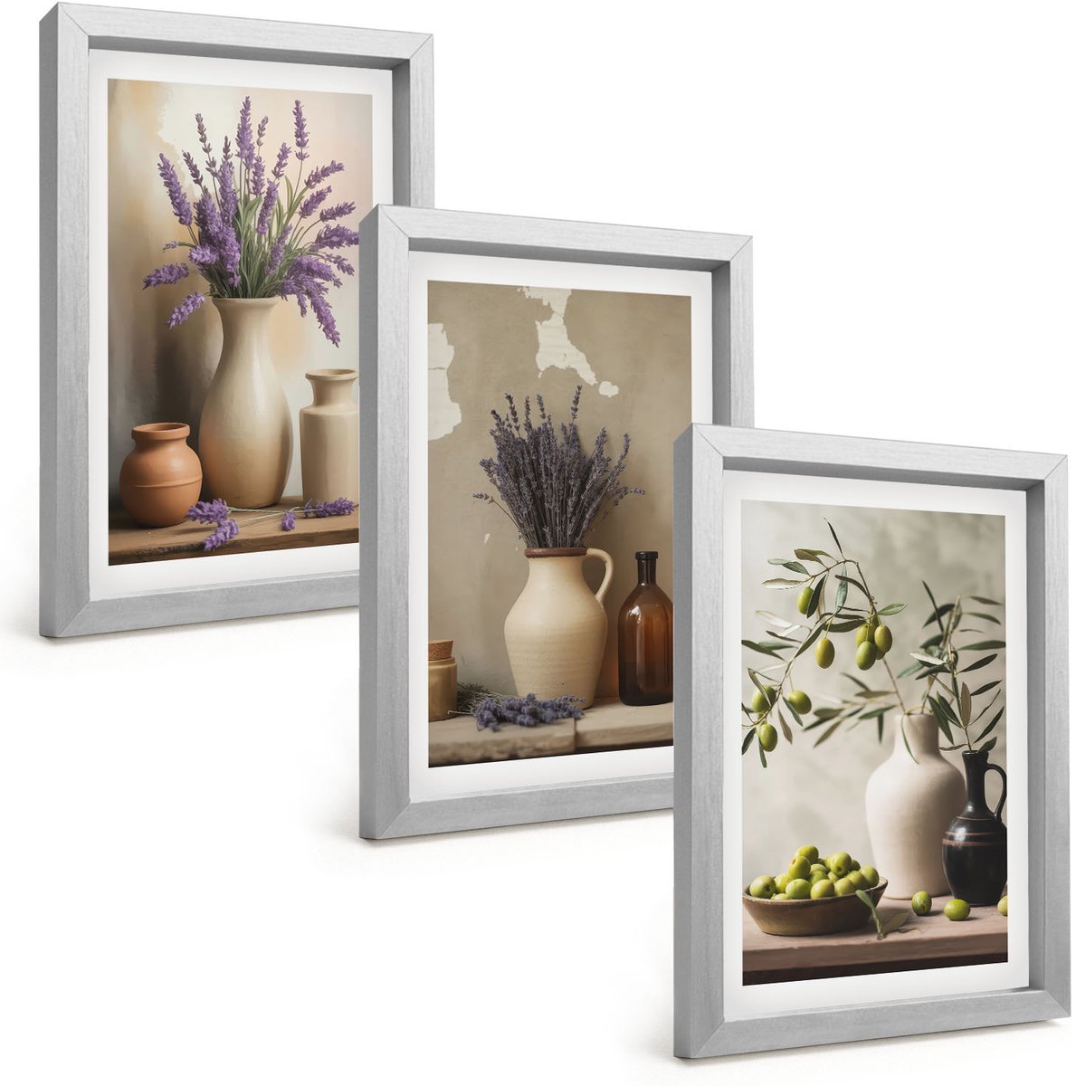 Tulup 4-Delige Schilderij Set - Bloemen in vazen, olijven en natuurlijke decoraties. - 20 x 30 cm - Wanddecoratie - Muurdecoratie - Woonkamer - Woonkamer Decoratie