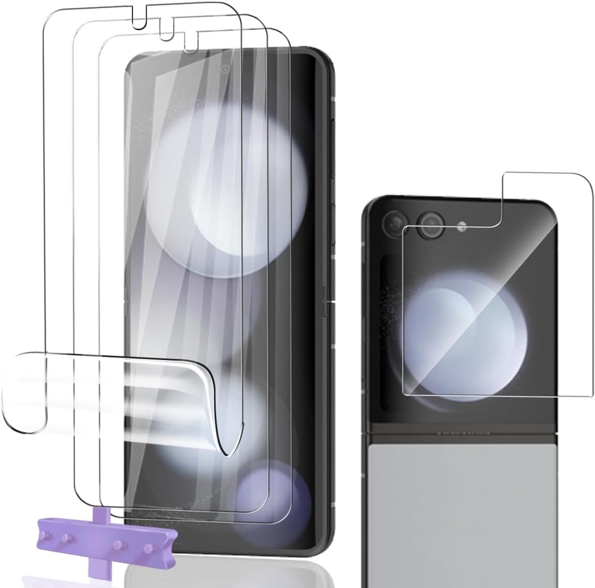 Screen Protector for Galaxy Z Flip 5, TPU Film Pack of 3 and Camera Glass, 1 Pieces, Easy to Install Bubble-Free - ShopVlot