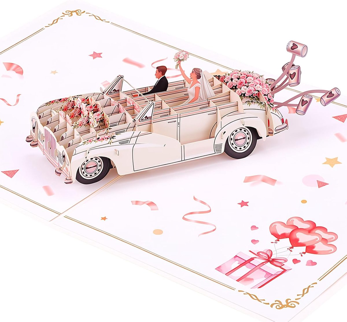 Thboxes Bruiloftskaart, bruiloftsauto, pop-up kaart bruiloft met envelop, wenskaart, bruiloft, geldcadeau - ShopVlot