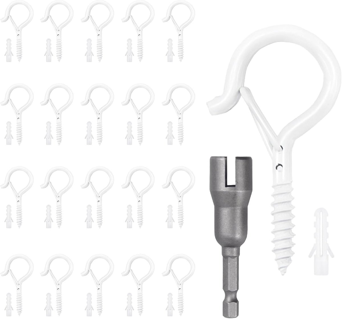 Pack of 20 Hooks for Screws, Hook Screws with Fuse, Screw Hooks White, Screw Hooks Stainless Steel for Hanging Plant - ShopVlot
