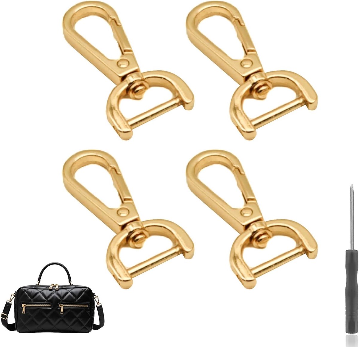 4 Pcs Carabiner Hooks with Swivel Joint, D-Ring Carabiner, Gold Key Chain with 1 Screwdriver, Carabiner for Bags, DIY - ShopVlot