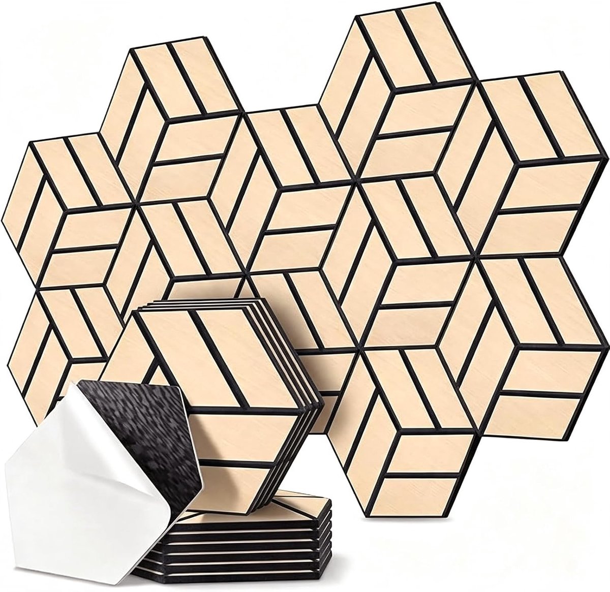 Hexagon Akoestische platen, zelfklevend, 12 stuks, 30 x 26 x 0,9 cm, zelfklevende prikborden van kurk, akoestische - ShopVlot
