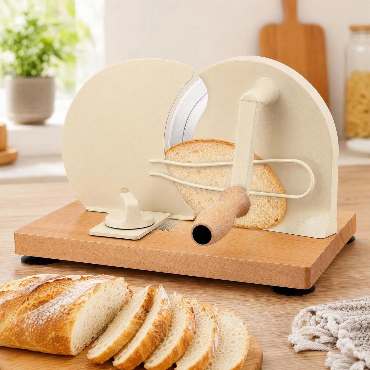 Yigowyigo Broodsnijmachine, handmatig met zwengel, thuisgebruik, allessnijder, broodmachine met roestvrijstalen mes - ShopVlot