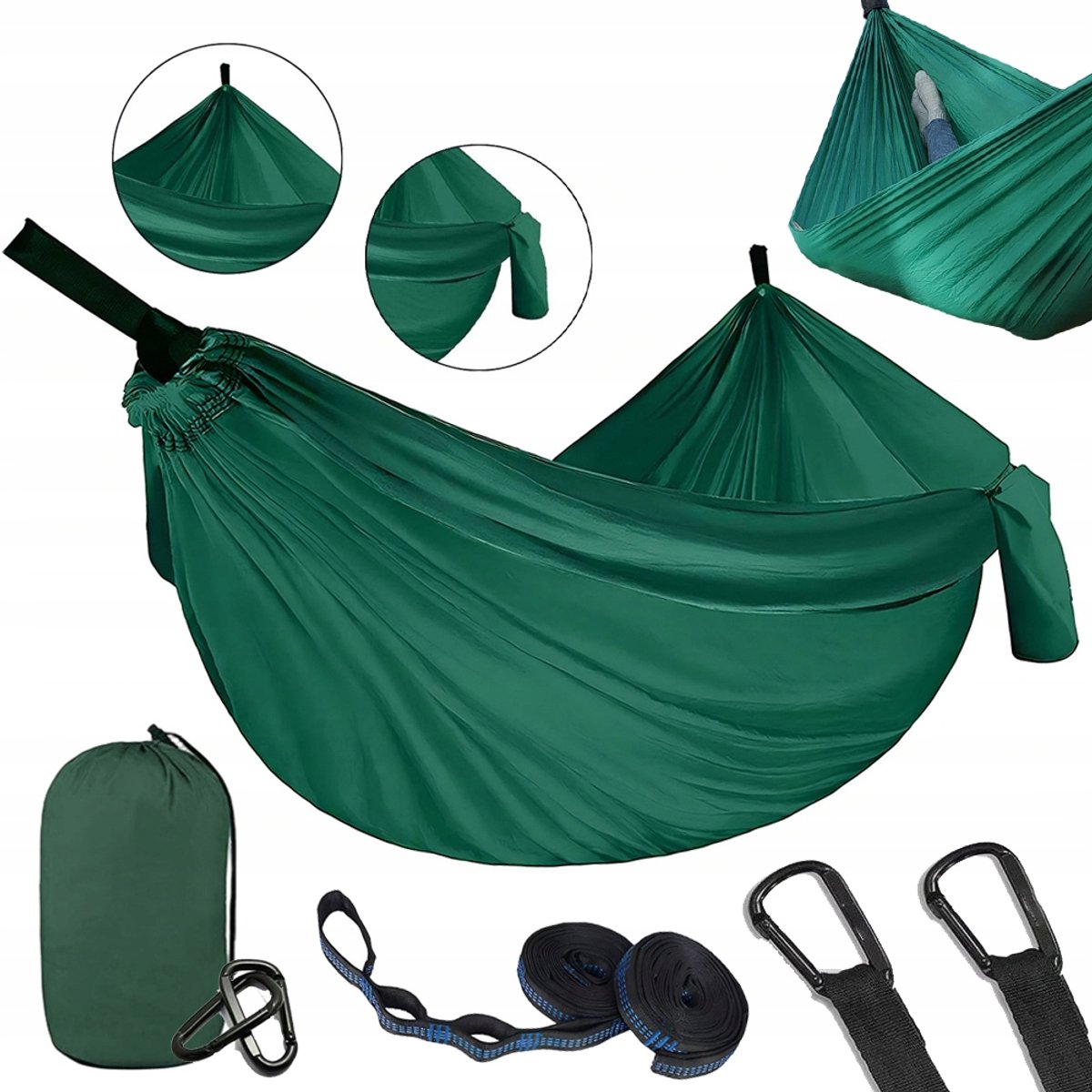 Grote Kampeerhangmat XXL Groen 270x140cm - Inclusief montageset
