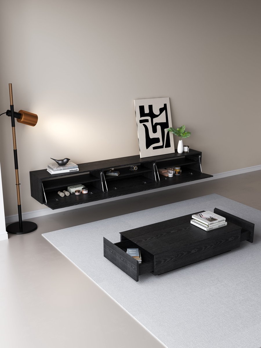 DECOMOR Chic TV Meubel 240cm – Zwart Eiken