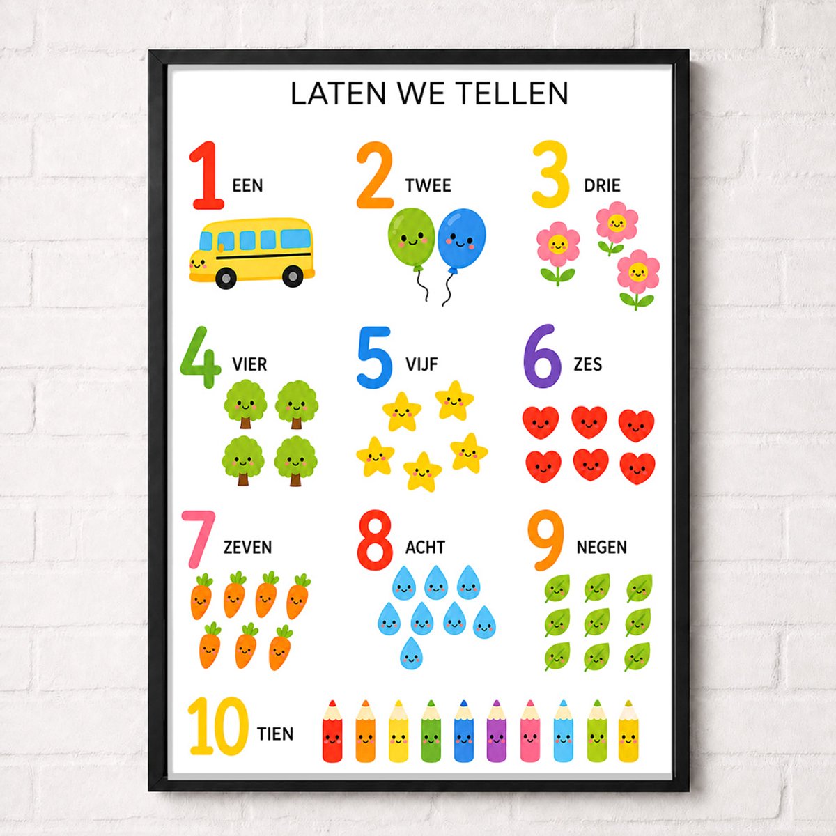 Laten We Tellen Educatieve Poster voor Kinderen - Leren - groep 1 t/m 3 (4-7 jaar) - A1+ 61 x 91,5 cm