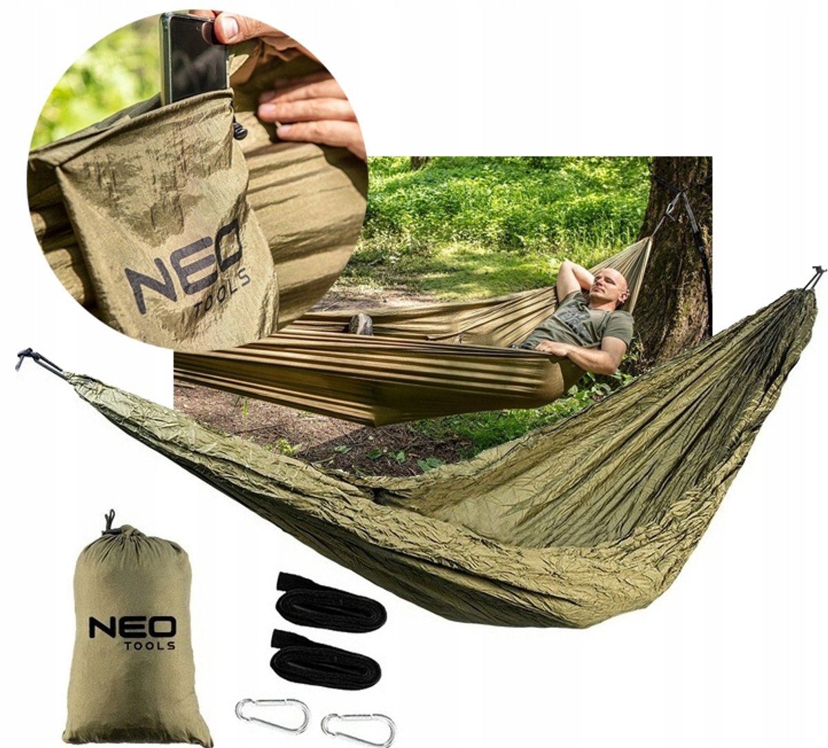 Merkloos Kampeerhammock 330x140cm - Groen, Draagkracht 200kg