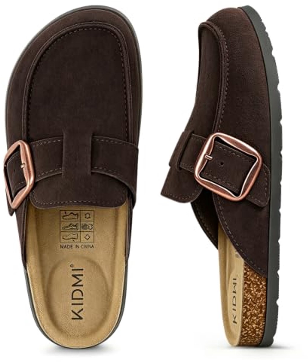 Homaxy - Unisex Clogs – Koe suède – Houten clogs - Comfort slippers – Met Voetboogsteun – Chocoladekleur - 42- Geschikt voor een voetlengte van 26 cm