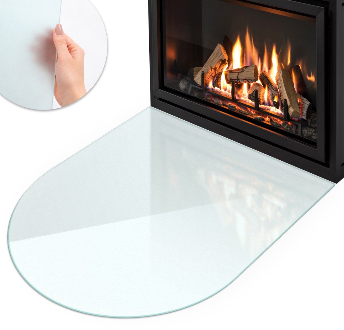 Coloray - Kachel vloerplaat - 80x70cm - Halftransparant Halfrond - Plaat voor onder kachel - Glazen onderplaat