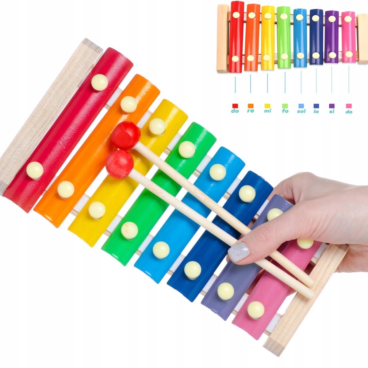 Houten xylofoon voor kinderen, 8 tonen, kleurrijk, educatief