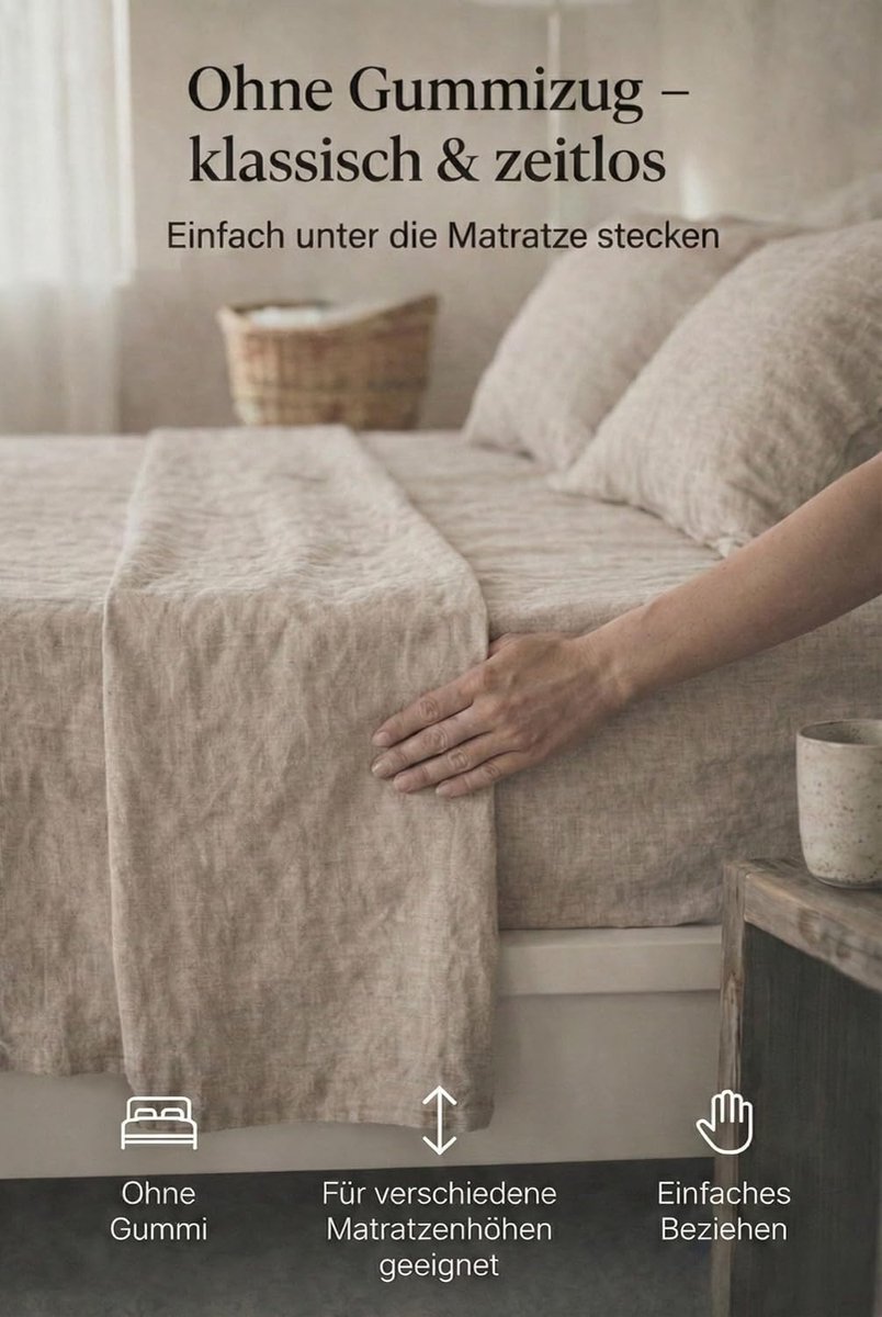 linen bed sheet without elastic 100% Stonewashed Natural Washed Sheet Cover - ShopVlot