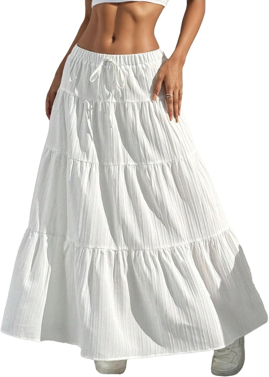 Women's Maxi Skirt Long Pleated Skirt Elastic High Waist A-line Boho Wrap Skirt Chiffon High Waist Elegant Drawstring - ShopVlot