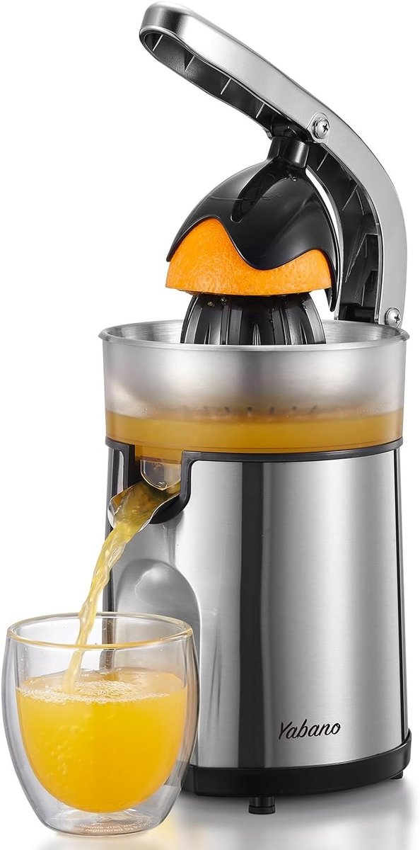 Citruspers elektrisch - RVS - 85 Watt - Met dubbele perskegel en druppelstop - Voor thuisgebruik