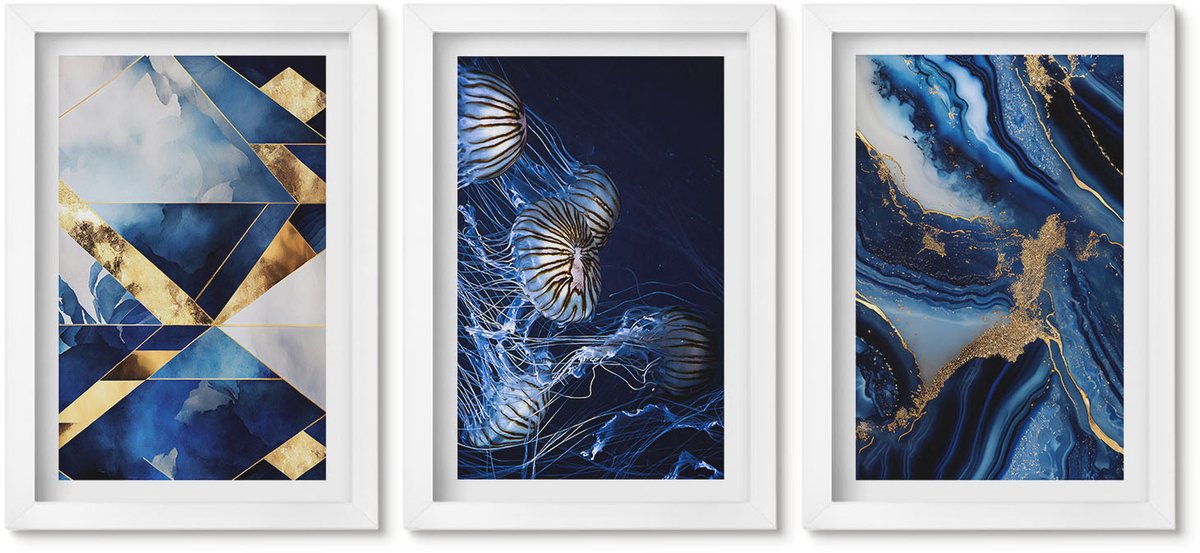 Wallfluent 3-Delige Schilderij Set - Abstracte, Elegante Patronen Met Accenten - 20 x 30 - Stijlvolle Wanddecoratie - Interieur - Woonkamer Decoratie