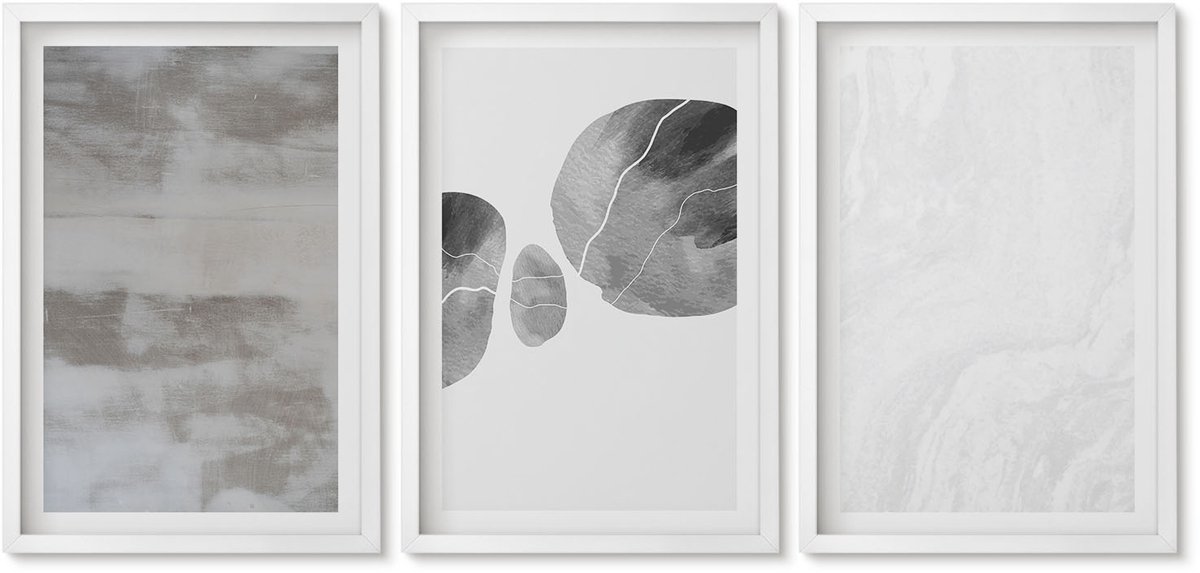Wallfluent 3-Delige Schilderij Set - Abstracte Vormen En Structuren In Moderne Stijl. - 40 x 60 - Moderne Wanddecoratie - Woonkamer - Muurdecoratie