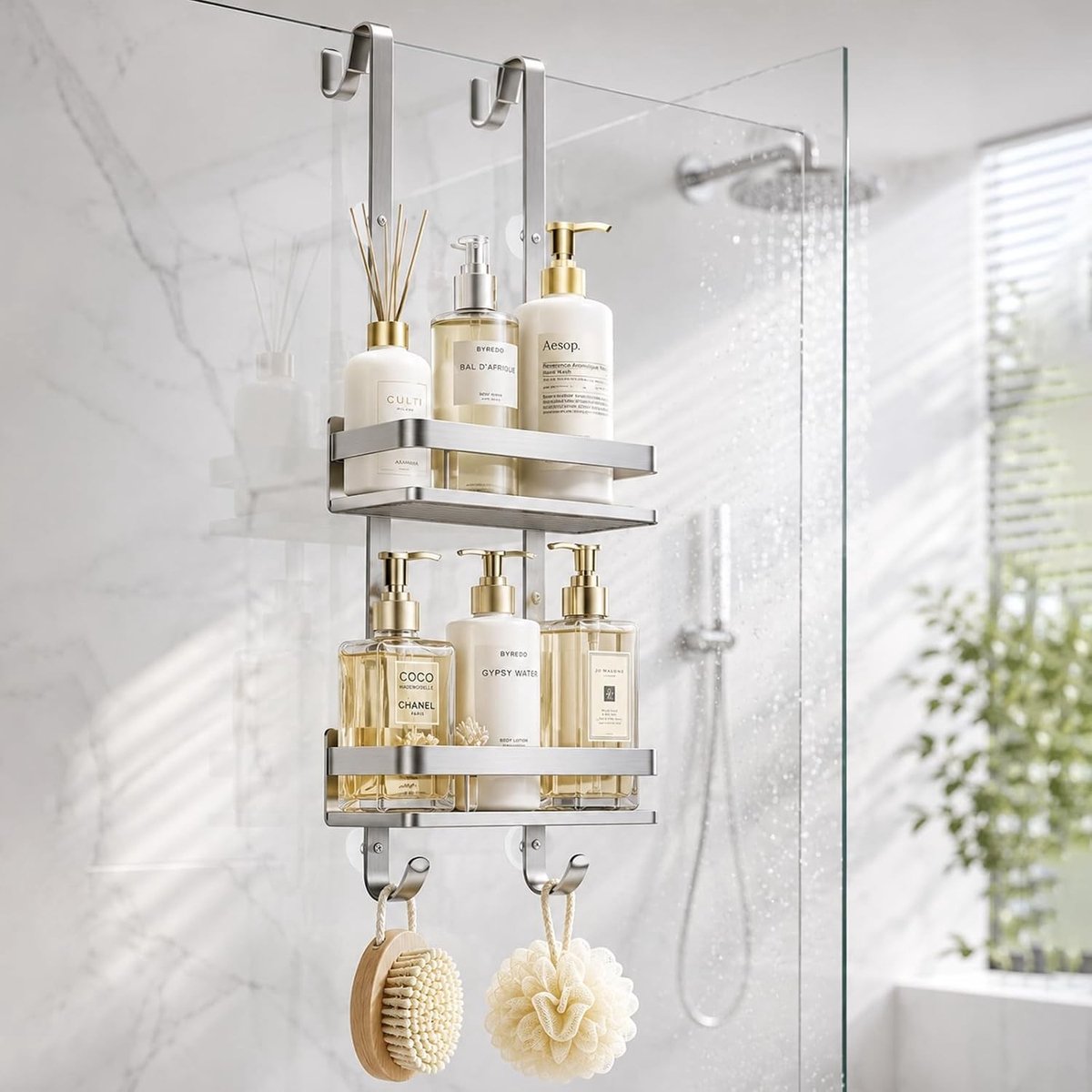 Badkamer rekje douche zonder boren - Zilver - 70 x 25 x 10 cm - Ophangontwerp - Voor Badkamer