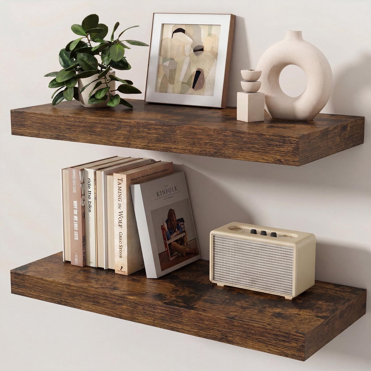 KovaScape Zwevende planken Set van 2, 60 cm planken voor muur met onzichtbare beugels, zware houten wandplank voor - ShopVlot