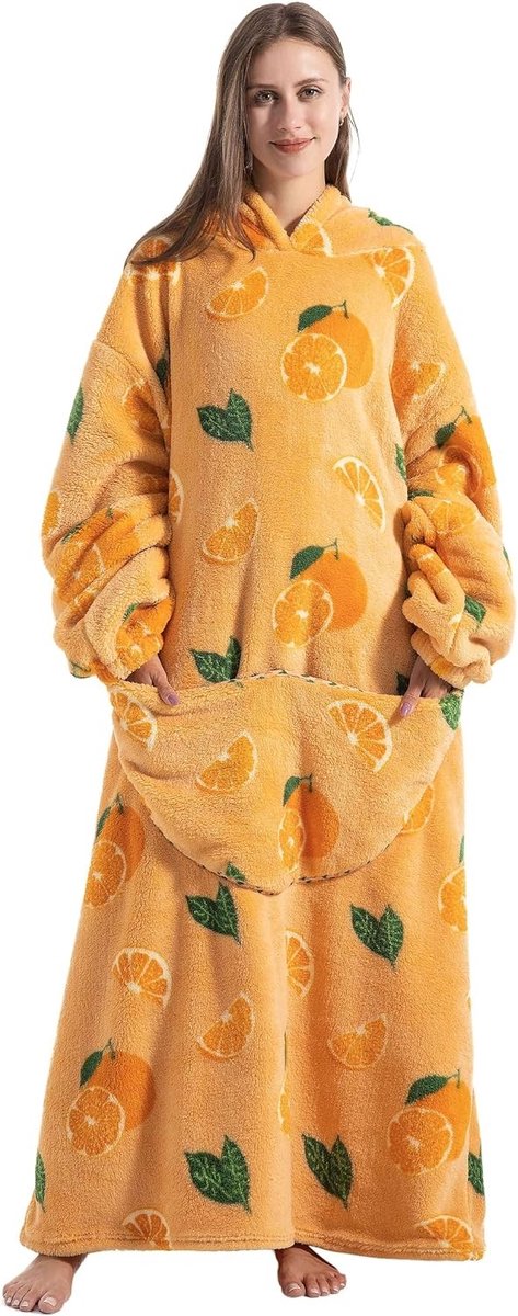 Draagbare Deken met Capuchon - Oranje - Zachte en Warme Deken voor Volwassenen - Perfect als Cadeau voor Vrouwen