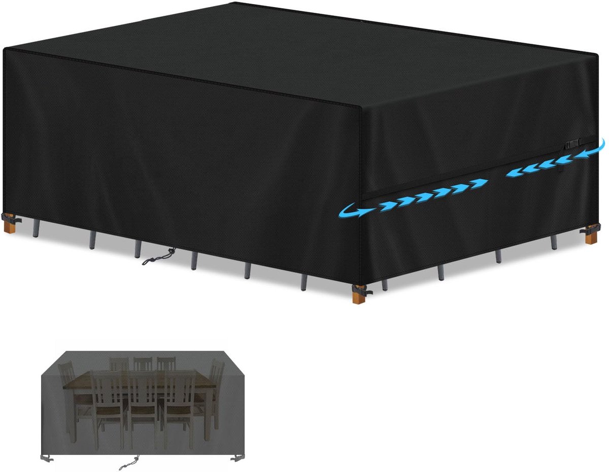 Famanu Beschermhoes voor tuinmeubelen, waterdichte afdekhoes met trekkoord, 420D Oxford UV-bestendig, 220 x 110 x 75 cm Zwart