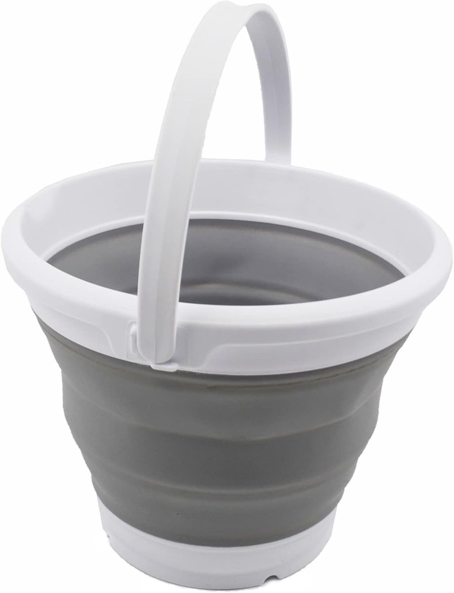 Wasteil opvouwbaar - Wit/Grijs - 5,5L - TPE en PP opvouwbare emmer - Voor huishouden en outdoor gebruik