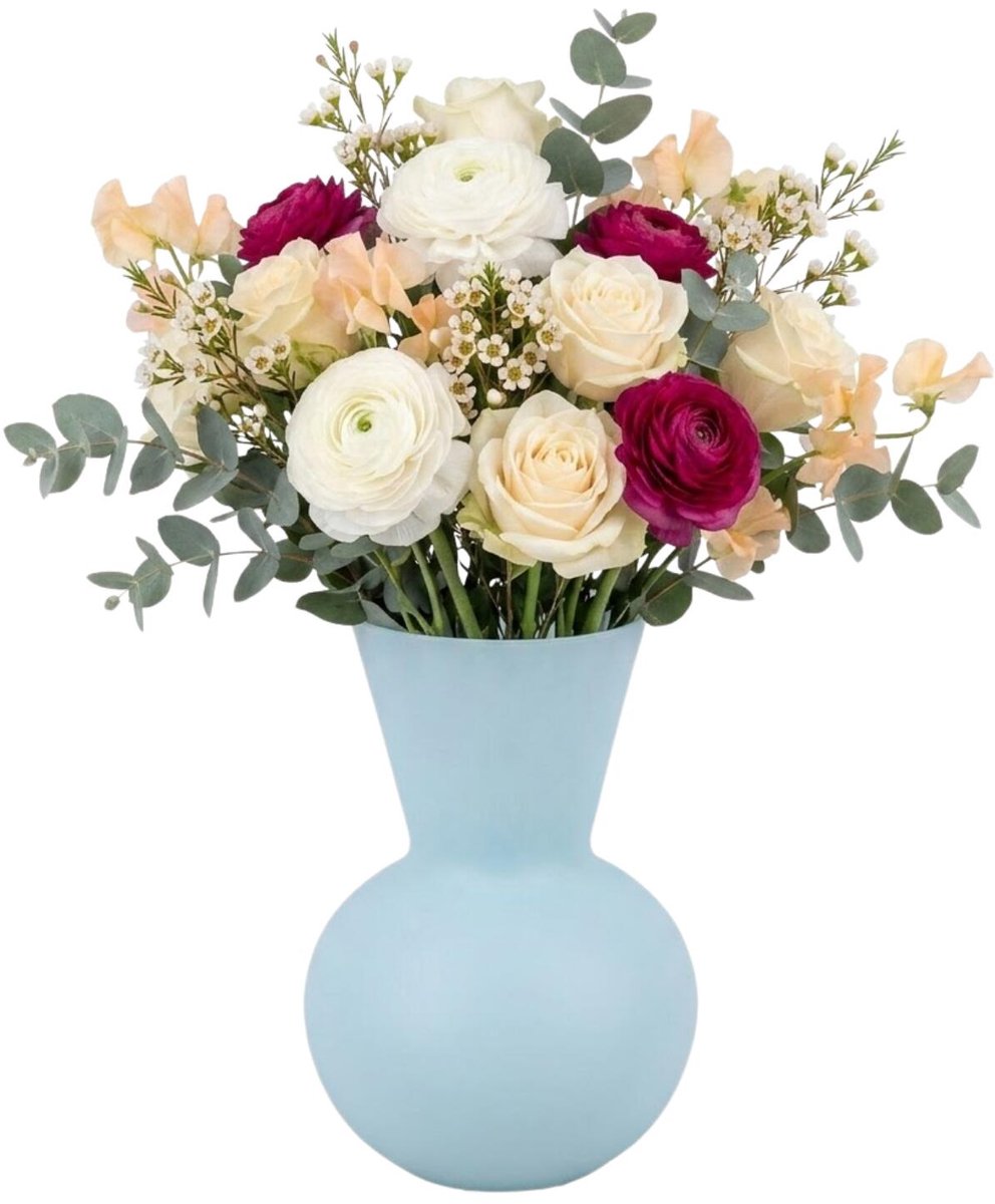 Floran Design bloemenvaas Gaya - blauw - mat glas - 21 x 30 cm - glazen vazen