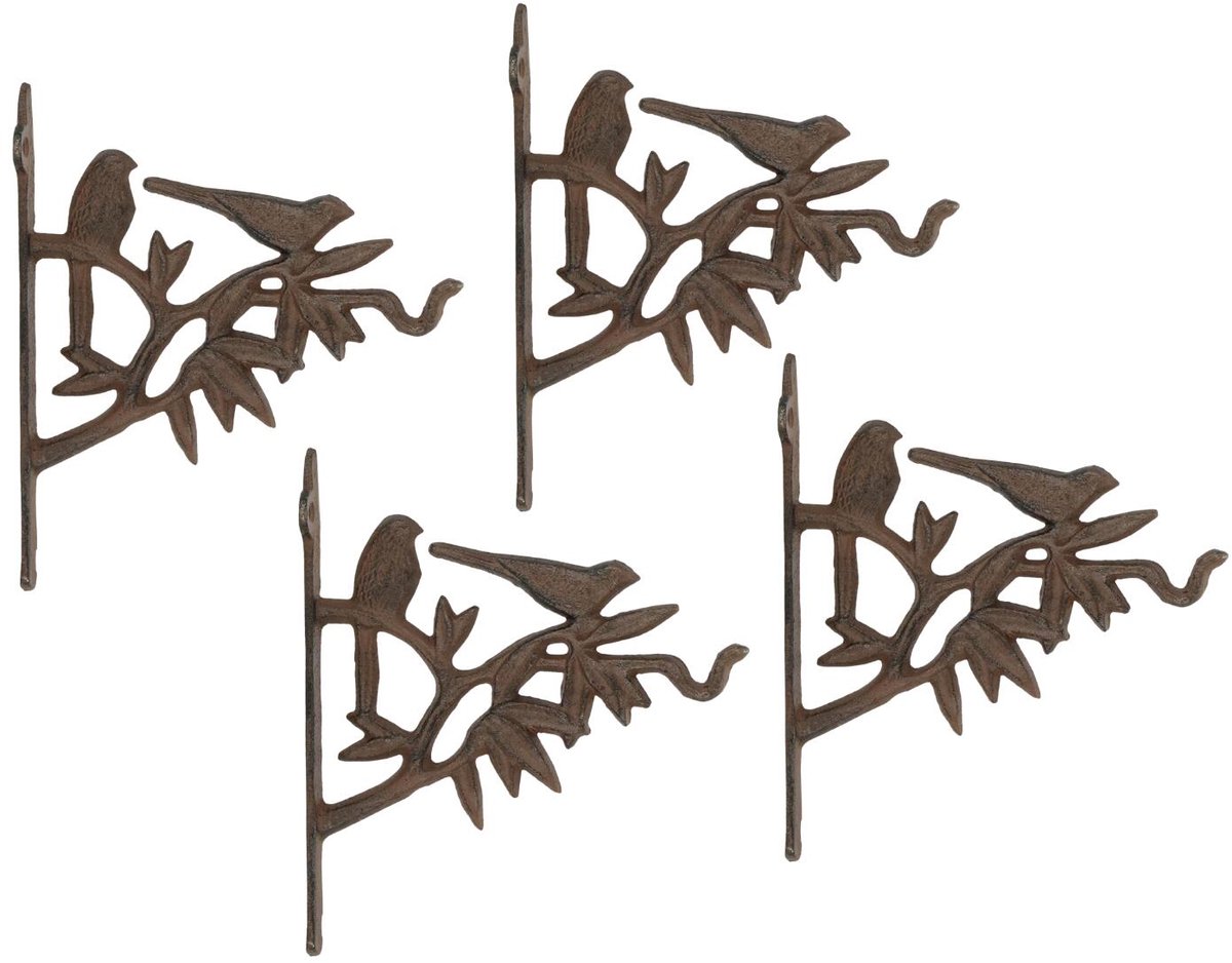 Esschert Design Muurhaak vogel - 4x - gietijzer - 20 cm - plantenhaak - hanging basket haak