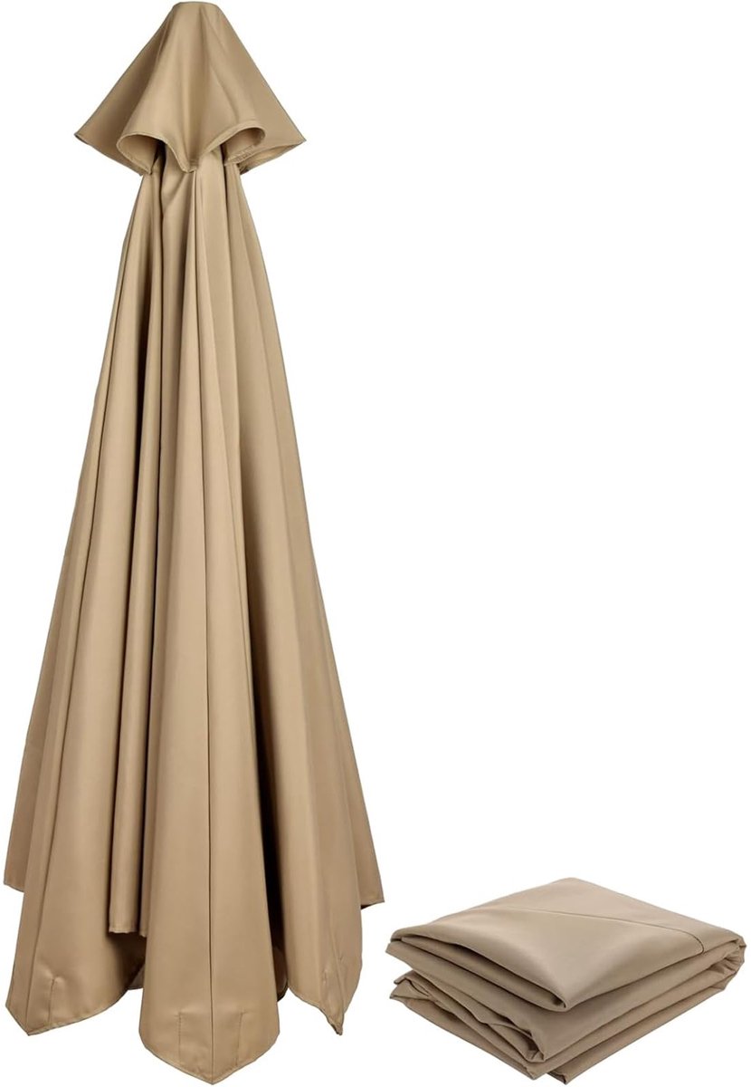 Famanu Vervangende parasolhoes 3 x 3 m, 6 ribben / 8 ribben, vervangende hoes voor parasol, kaki Zwart