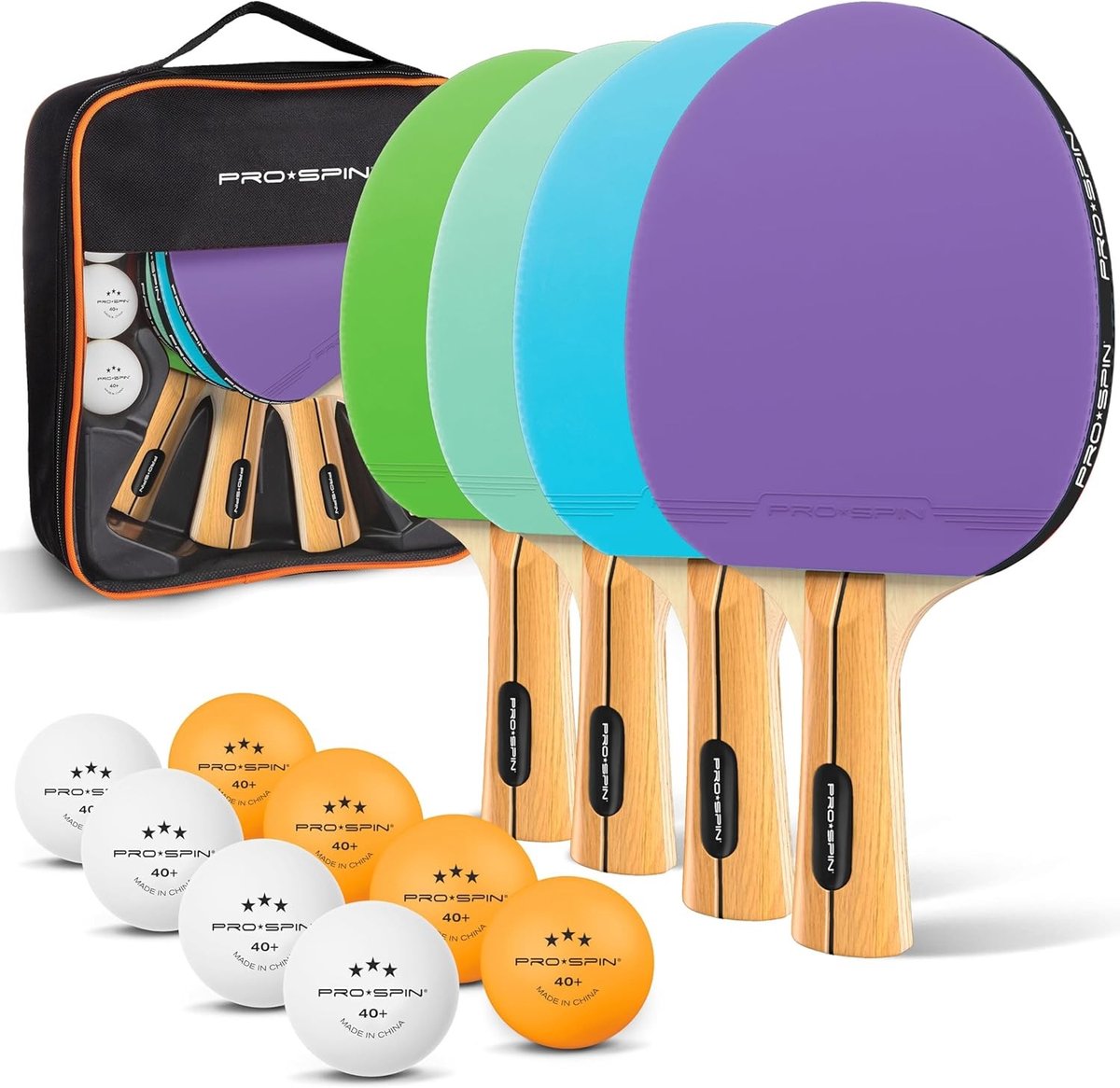 Tafeltennisnetje voor elke tafel - Pingpong Batjes Set - 4 Spelers - Compleet met 8 Ballen en Draagtas - Voor Binnen en Buiten