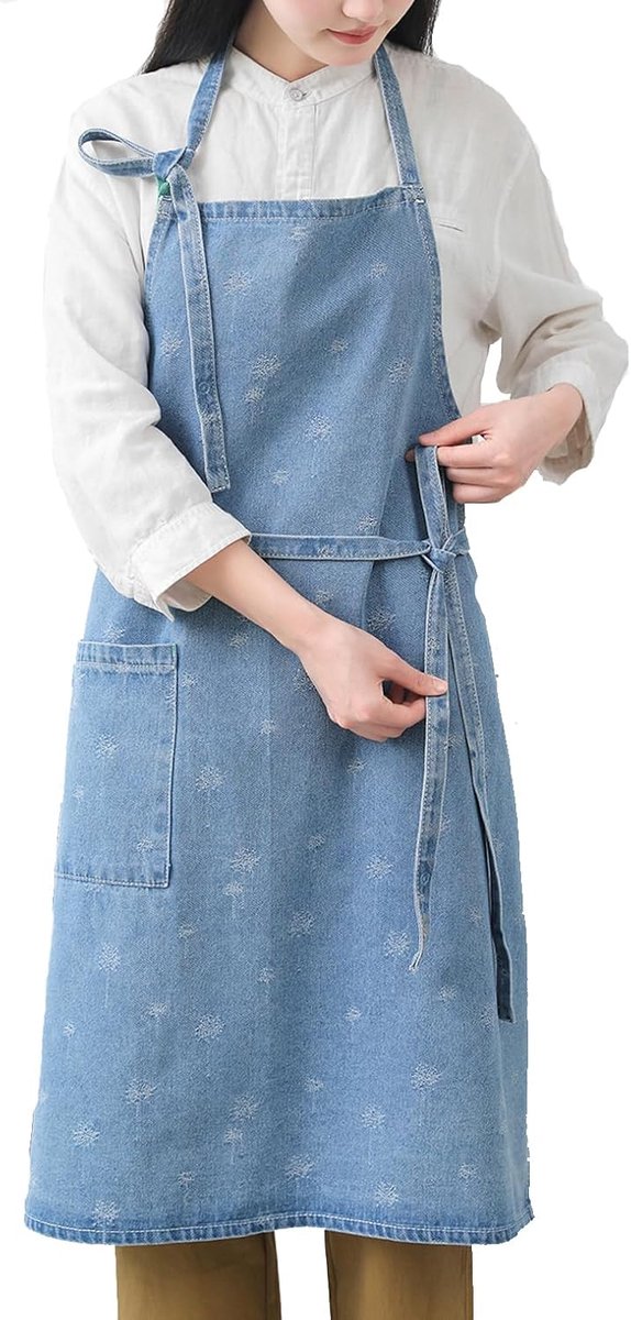 Cotton Denim Apron, Unisex Adjustable Bib with Pockets for Cooking Kitchens - ShopVlot