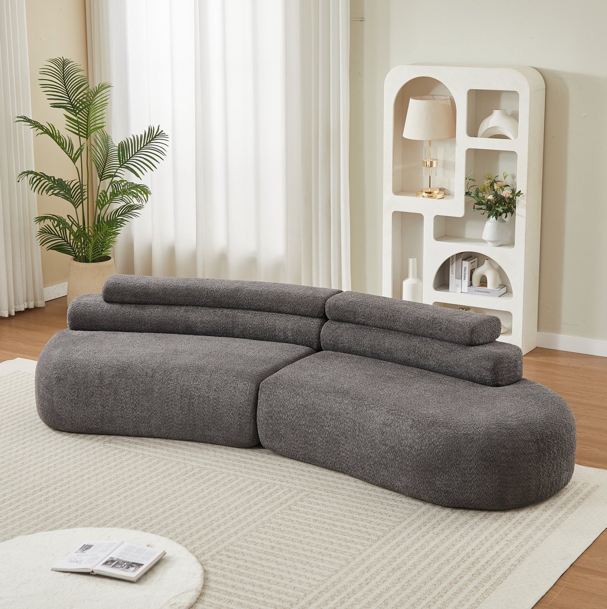 Modulaire Halvemaanbank - 3-Zits Gebogen Sofa Zonder Armleuningen - Zachte Chenille Loungeset Voor Woonkamer En Speelkamer - Grijs