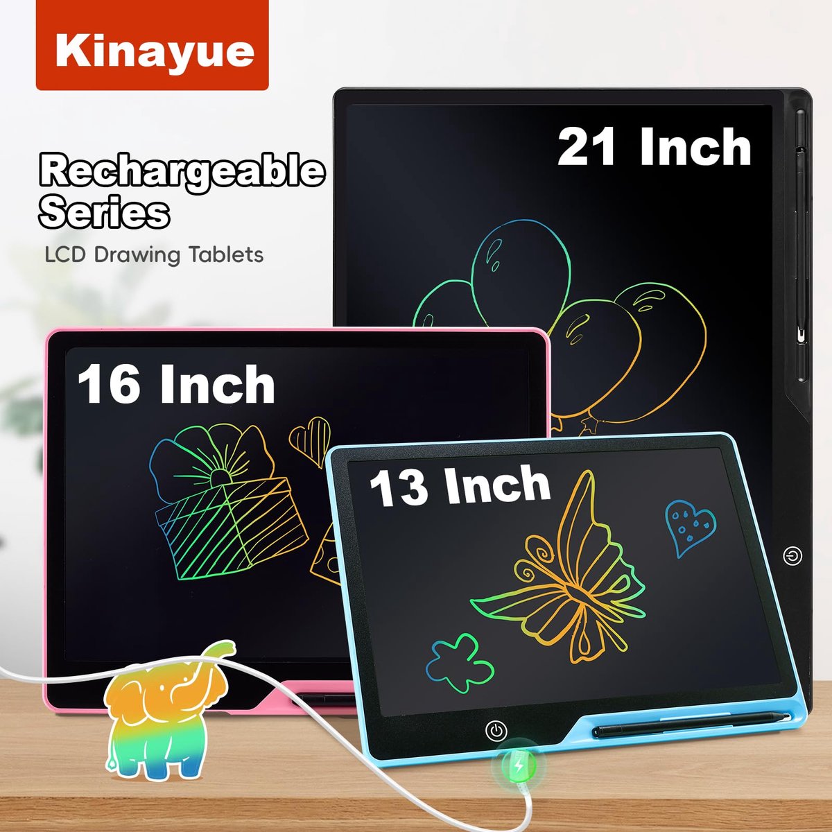 LCD Schrijven Tablet 13 16 21Tums Kleurrijk Scherm Oplaadbaar Doodle Board Peuter Educatief Speelgoed voor 3-12 Jaar - ShopVlot