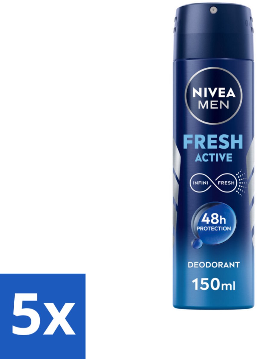 5 x NIVEA MEN - Deodorant Spray - Fresh Active - 150 ml - Deodorant Spray - Mannelijke Frisheid - 48 Uur Bescherming - INFINIFRESH Formule - Zweet En Geur Bestrijding
