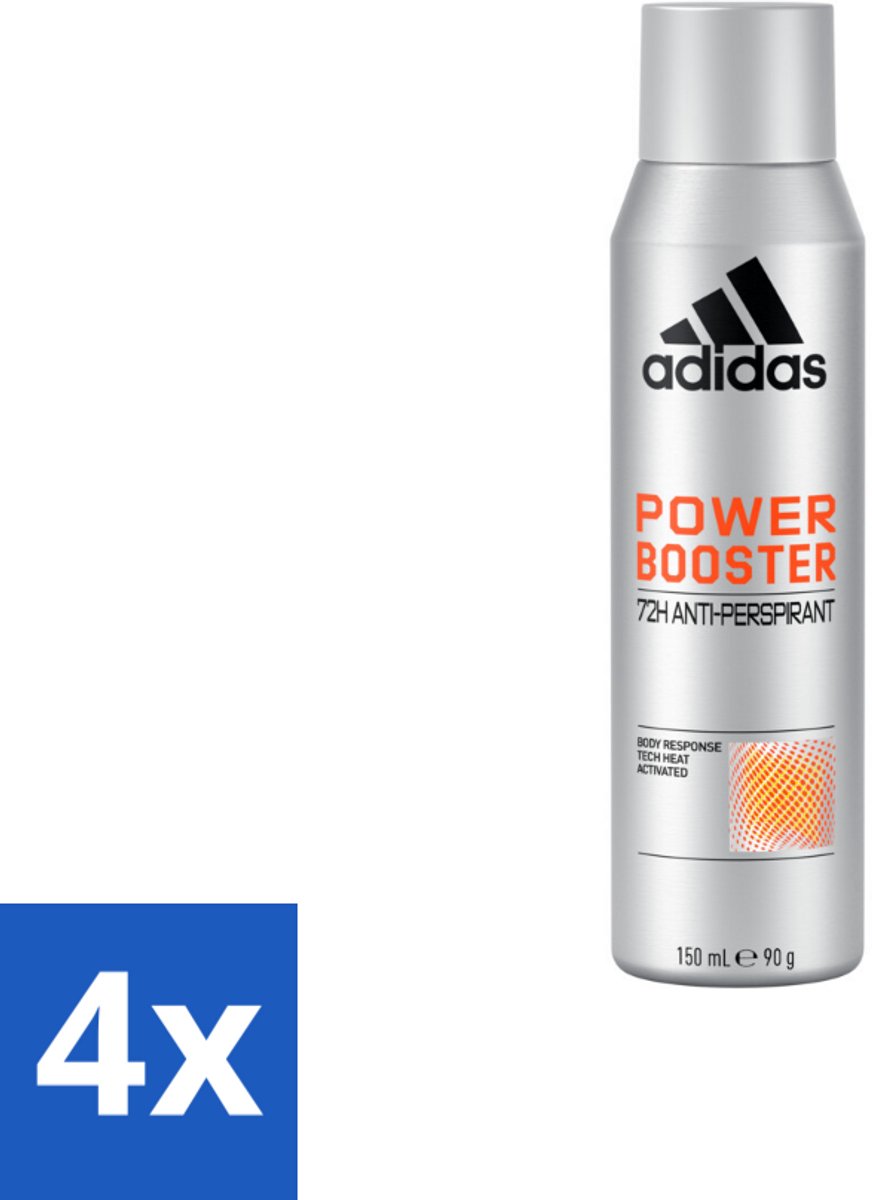 4 x Adidas – Deodorant Spray – Power Booster – 150 ml - Anti-transpiratie - Droge Huid - Frisheid - Geur - Sport