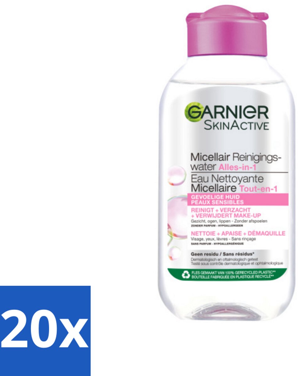 20 x Garnier - SkinActive - Micellair Reinigingswater - Gevoelige Huid - Reisformaat - 100 ml - Micellair Reinigingswater - Gevoelige Huid - Make-up Verwijderen - Gezicht Reinigen - Reisformaat