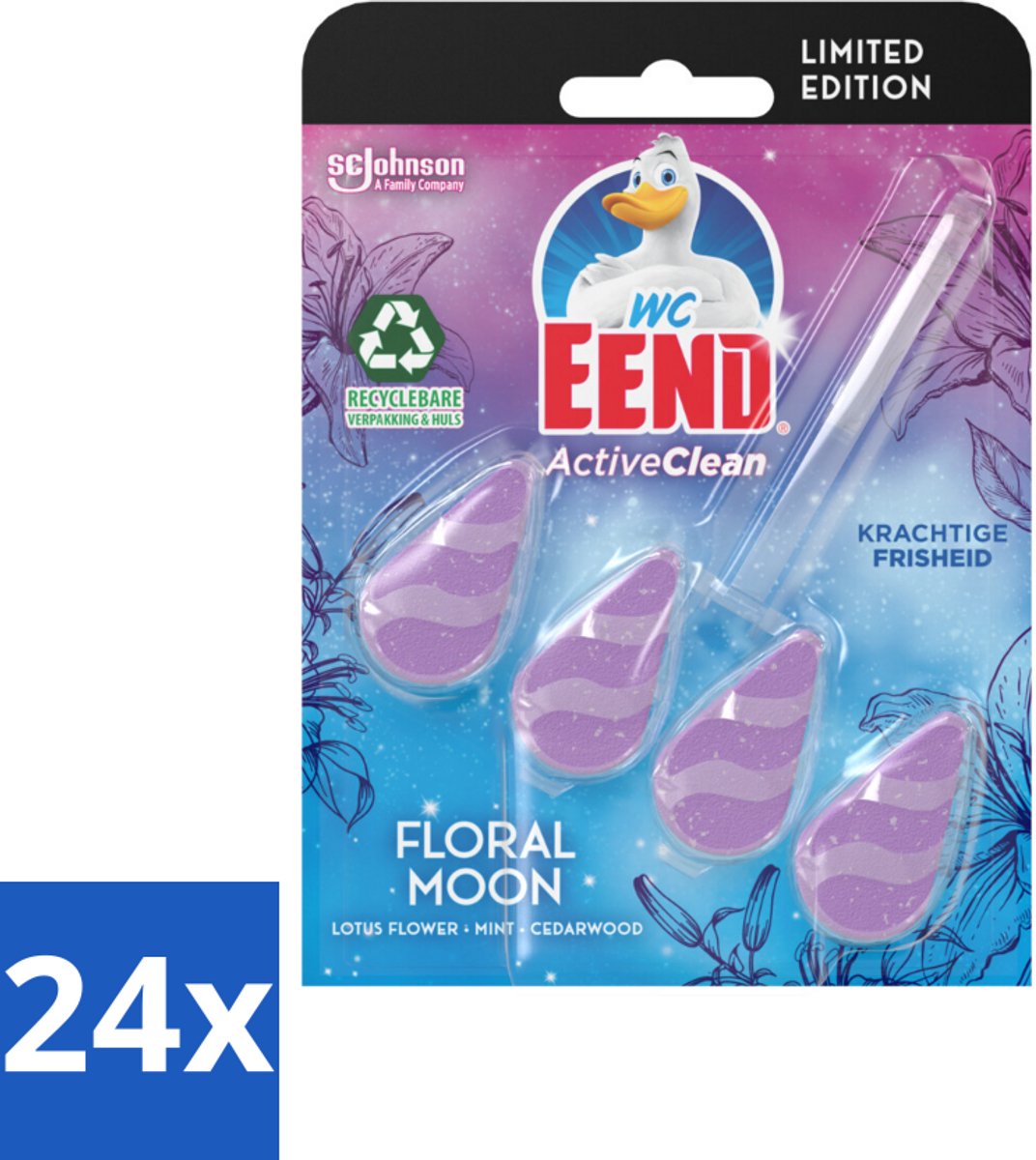 24 x WC Eend - Active Clean Floral Moon - Toiletblok - Lotus, Munt & Cederhout Geur - 38 gr - Toiletblok - Wc Reiniging - Geur - Lotus - Munt