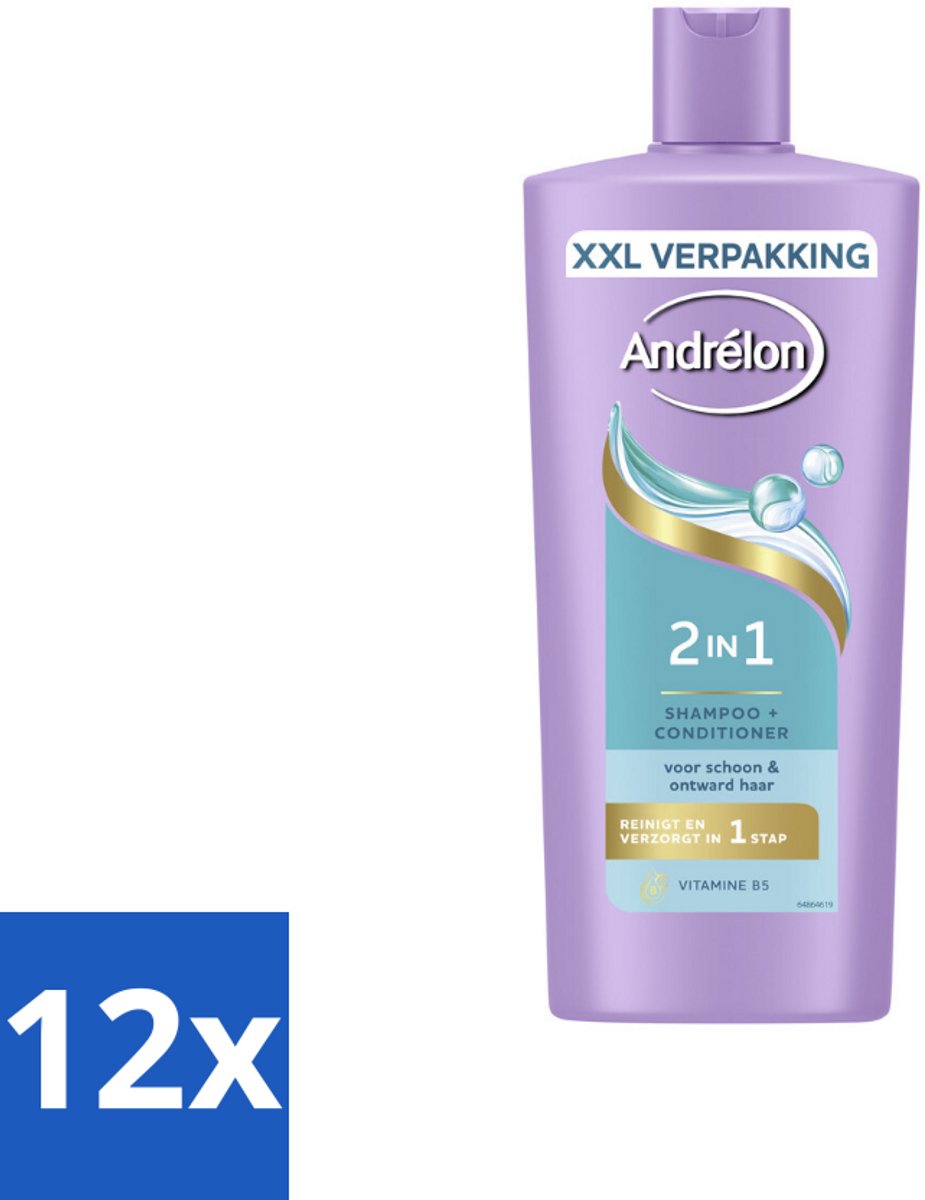 12 x Andrélon – Shampoo 2-in-1 – Iedere Dag – 685 ml - Haar Verzorging - Shampoo En Conditioner - Vitamine B5 - Haartype - Haarkleur