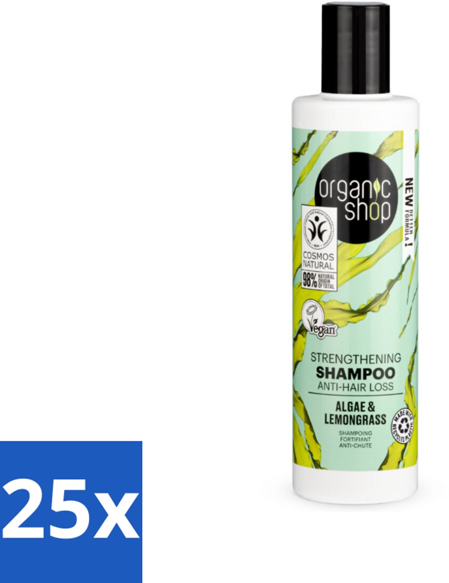 25 x Organic Shop - Algae & Lemongrass Strengthening Shampoo - Versterkend en Herstellend - 280 ml - Haarversterking - Haaruitval - Algenextract - Citroengrasolie - Gezonde Haargroei
