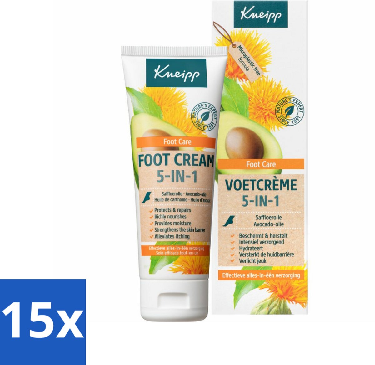 15 x Kneipp - Voetcrème 5‑in‑1 - Verlicht jeuk, hydrateert & herstelt - 75 ml - Voetcrème - Voetverzorging - Voeten Hyderate - Jeuk Verlichten - Droge Voeten