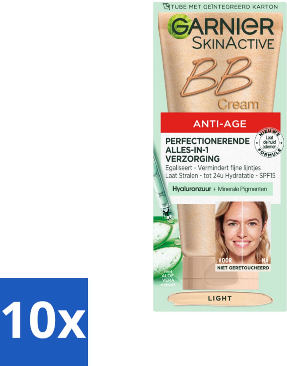 10 x Garnier - SkinActive - BB Cream Light - Anti-Aging - Getinte Dagcrème - 50 ml - BB Cream - Anti-aging - Huidverzorging - Dagcrème - Teint