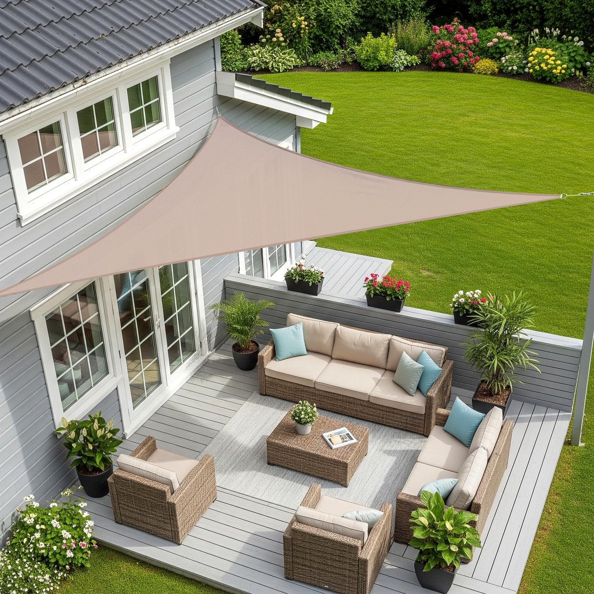 Sunnylaxx Waterdicht Schaduwzeil,Driehoekig,4x4x5.65 m-Taupe - ShopVlot