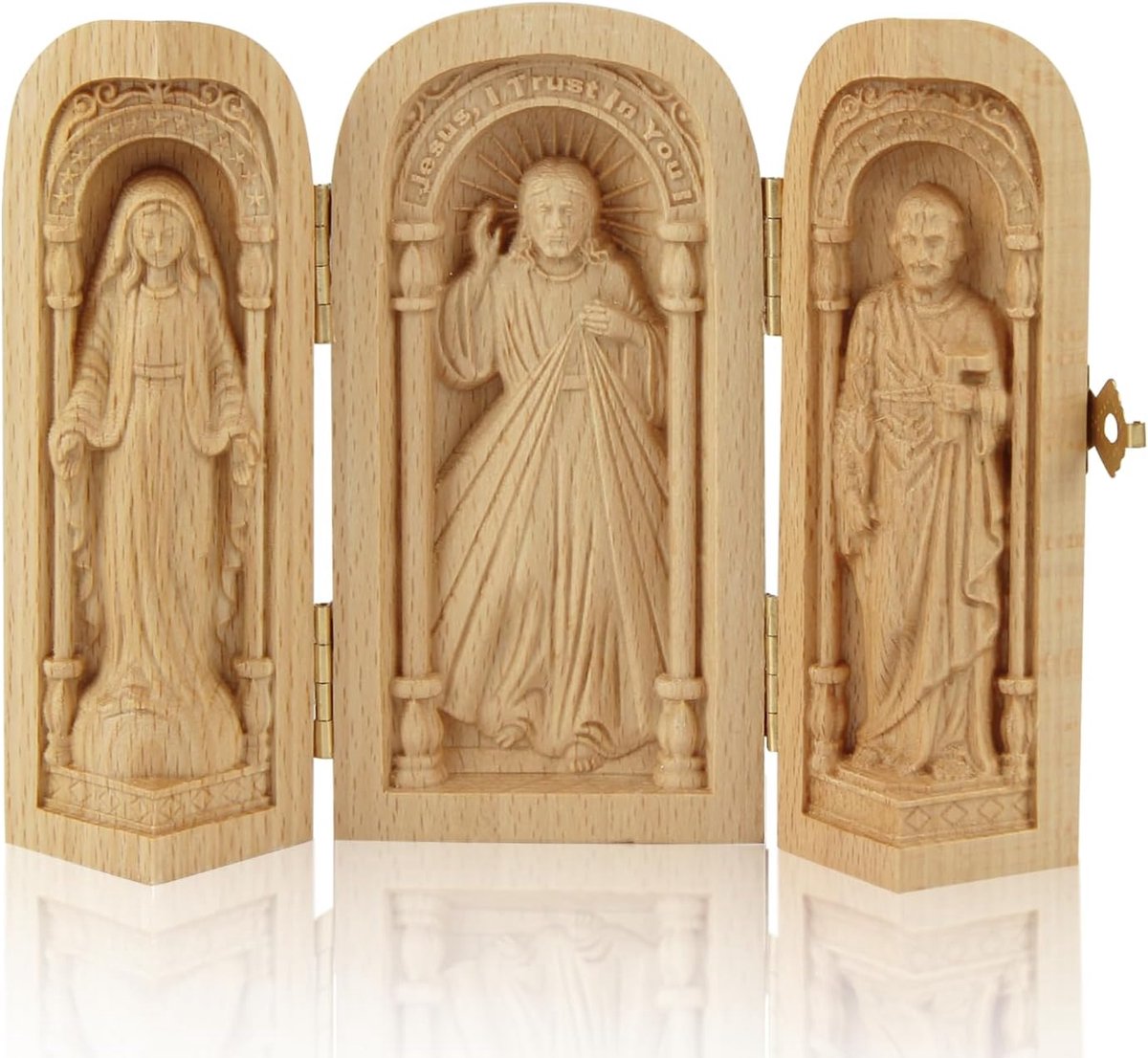 Small Travel Altar Wood Portable Church Jesus God's Mother and Joseph Triptych Statue Religious Gifts - ShopVlot