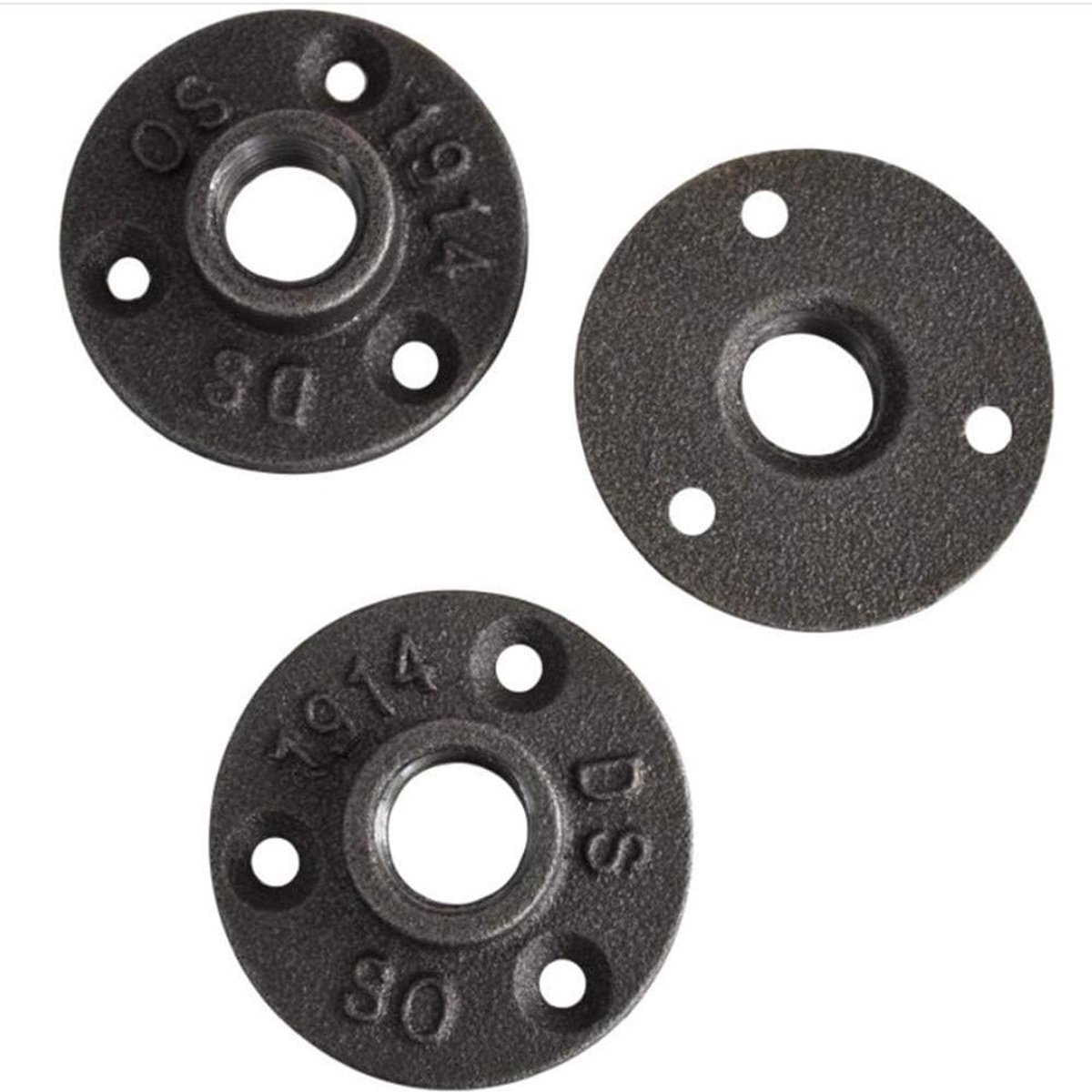 10pcs 1/2 or 3/4 Inch Black Flange Iron Tubes Floor Fitting Sanitary Threaded Three Hole Flange Vintage Retro - ShopVlot